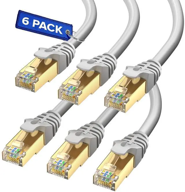 Main image of Cat7 Ethernet Cable 10 Feet  6 Pack High-Speed LAN Network Patch Cords, RJ45 Gold-Plated Connectors, 600MHz, 10Gbps  for Router, Modem, PC, Gaming, Streaming  Gray