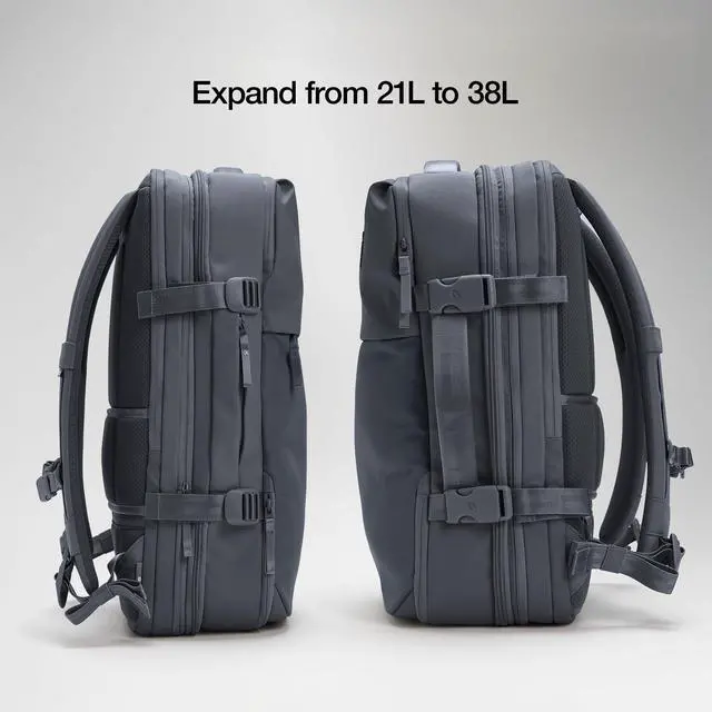 Alt view image 5 of 5 - A.R.C. Travel Pack - ReSpun 100% Recycled Polyester, 38L Backpack, RFID-Blocking, Shoe Compartment, Expansion Zipper, Ergonomic Straps, Laptop Compartment for 16 PC/Mac, Travel Pass Through - Navy