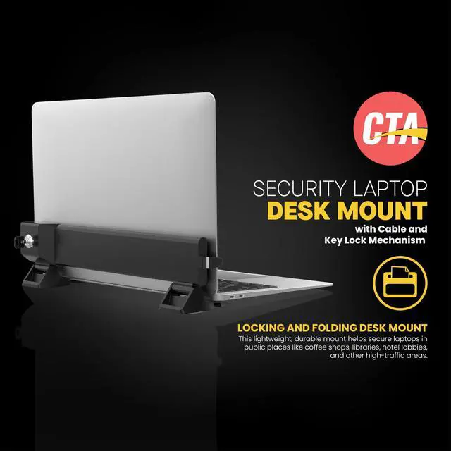 Alt view image 2 of 5 - Folding Laptop Mount  CTA Locking and Folding Security Laptop Desk Mount That Secures Laptops with Cable & Key Lock Mechanism - Black (LT-LFSDM)