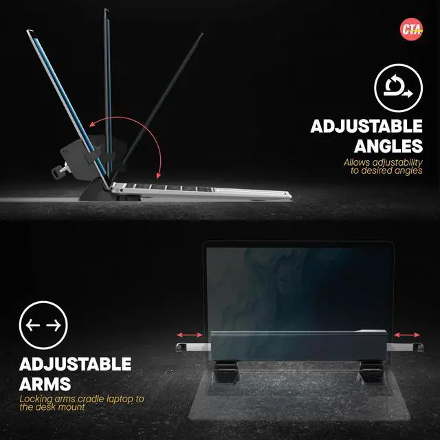 Alt view image 5 of 5 - Folding Laptop Mount  CTA Locking and Folding Security Laptop Desk Mount That Secures Laptops with Cable & Key Lock Mechanism - Black (LT-LFSDM)