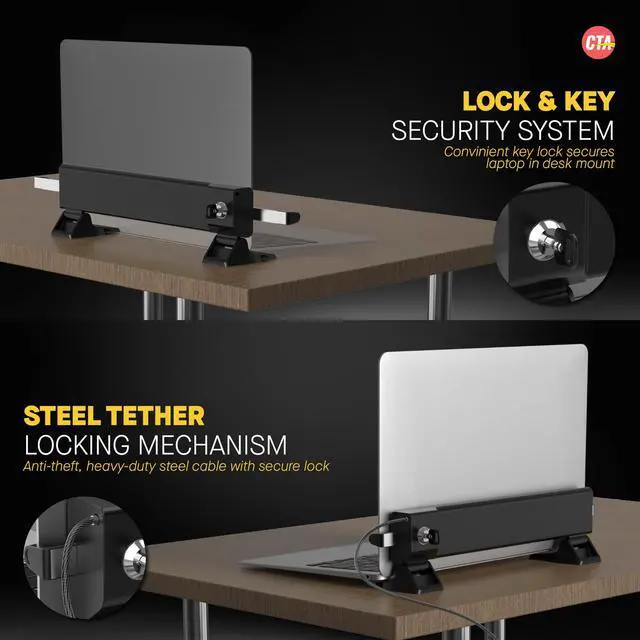 Alt view image 3 of 5 - Folding Laptop Mount  CTA Locking and Folding Security Laptop Desk Mount That Secures Laptops with Cable & Key Lock Mechanism - Black (LT-LFSDM)