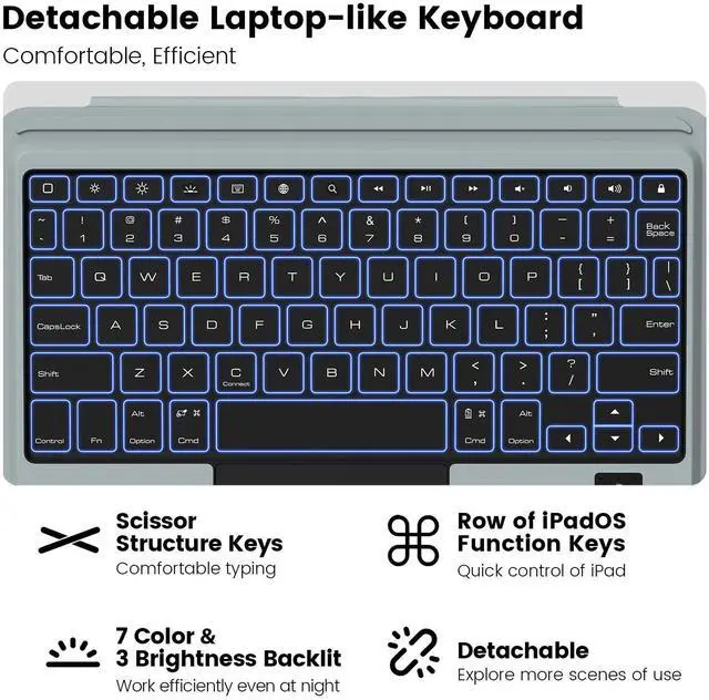 Alt view image 4 of 5 - Nillkin iPad 9th Generation (10.2", 2021) Case with Detachable Keyboard, Magic Trackpad, 7-Colors Backlit, Portrait/Landscape Modes, Rugged Keyboard Case with Camera Cover for iPad 8th/7th Gen, Black