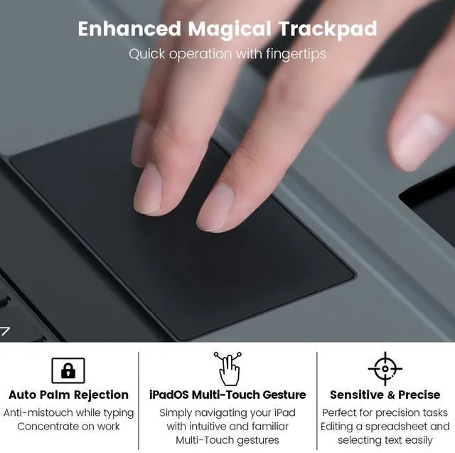 Alt view image 5 of 5 - Nillkin iPad 9th Generation (10.2", 2021) Case with Detachable Keyboard, Magic Trackpad, 7-Colors Backlit, Portrait/Landscape Modes, Rugged Keyboard Case with Camera Cover for iPad 8th/7th Gen, Black