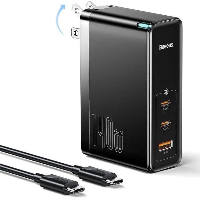 Main image of Baseus 140W USB C Wall Charger PD 3.1 with 3.3ft USB C to C Cable, 3-Port GaN5 Charger for Laptops, iPad Pro, iPhone 15/Pro/14/13 Series, Galaxy S23/S22, MacBook Pro 16'', Steam Deck, Black