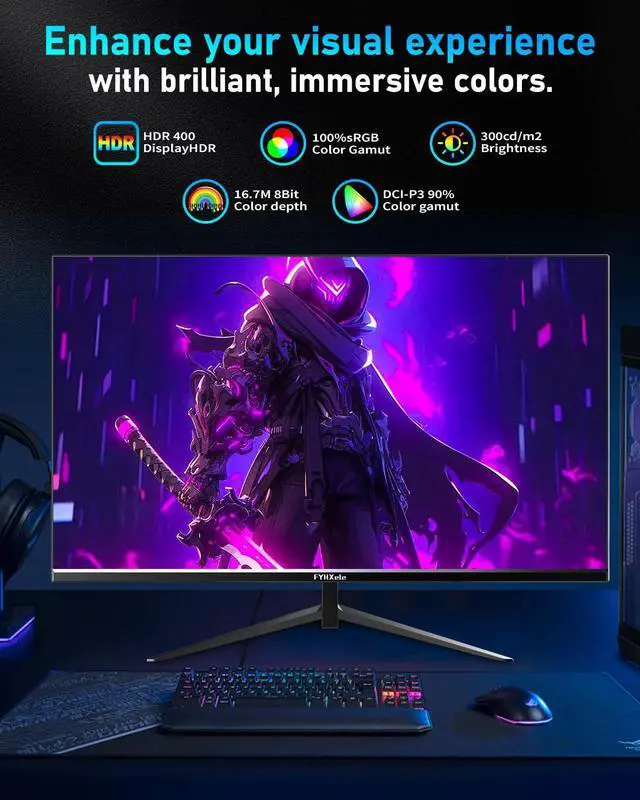 Alt view image 3 of 5 - FYHXele Gaming Monitor, 27 inch 1440p170Hz Fast IPS Monitor, 2K QHD 1ms GTG Fast Computer Monitor, HDMI/USB/DP Vertical Monitor, FreeSync & G-Sync Eye Care, VESA Mount, Black