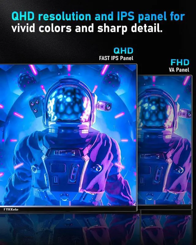 Alt view image 4 of 5 - FYHXele Gaming Monitor, 27 inch 1440p170Hz Fast IPS Monitor, 2K QHD 1ms GTG Fast Computer Monitor, HDMI/USB/DP Vertical Monitor, FreeSync & G-Sync Eye Care, VESA Mount, Black