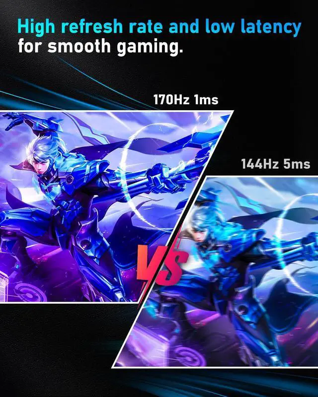 Alt view image 5 of 5 - FYHXele Gaming Monitor, 27 inch 1440p170Hz Fast IPS Monitor, 2K QHD 1ms GTG Fast Computer Monitor, HDMI/USB/DP Vertical Monitor, FreeSync & G-Sync Eye Care, VESA Mount, Black