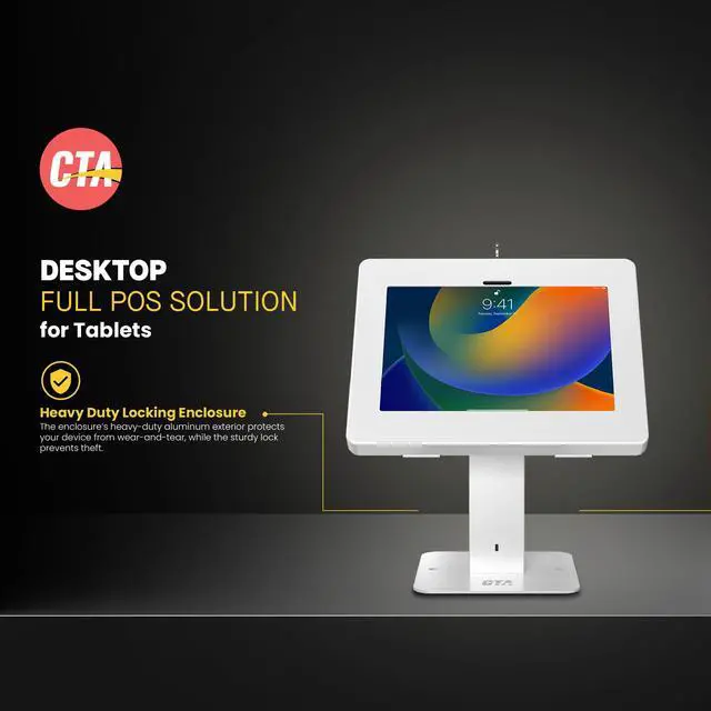 Alt view image 2 of 5 - CTA Digital Sleek Rotating POS Desk Mount with Security Enclosure for iPad 10th Gen A16, iPad Air 11" M3 & M2, Pro 11", Galaxy Tab A7 & More - White (PAD-RSDMW)