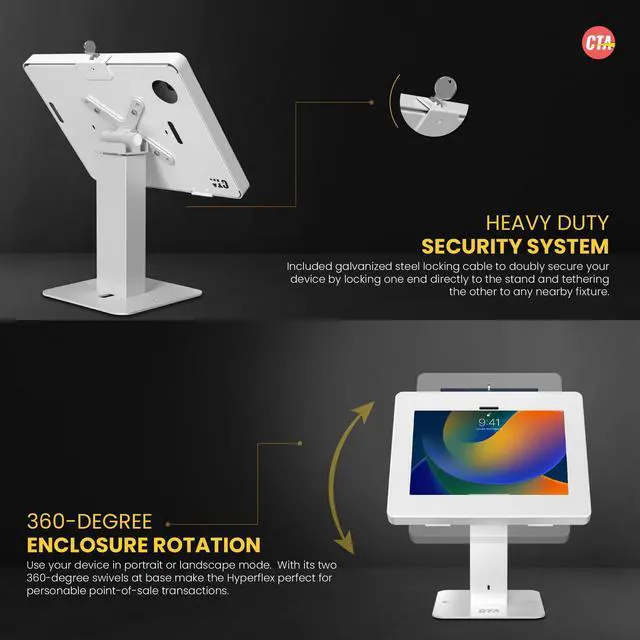 Alt view image 3 of 5 - CTA Digital Sleek Rotating POS Desk Mount with Security Enclosure for iPad 10th Gen A16, iPad Air 11" M3 & M2, Pro 11", Galaxy Tab A7 & More - White (PAD-RSDMW)