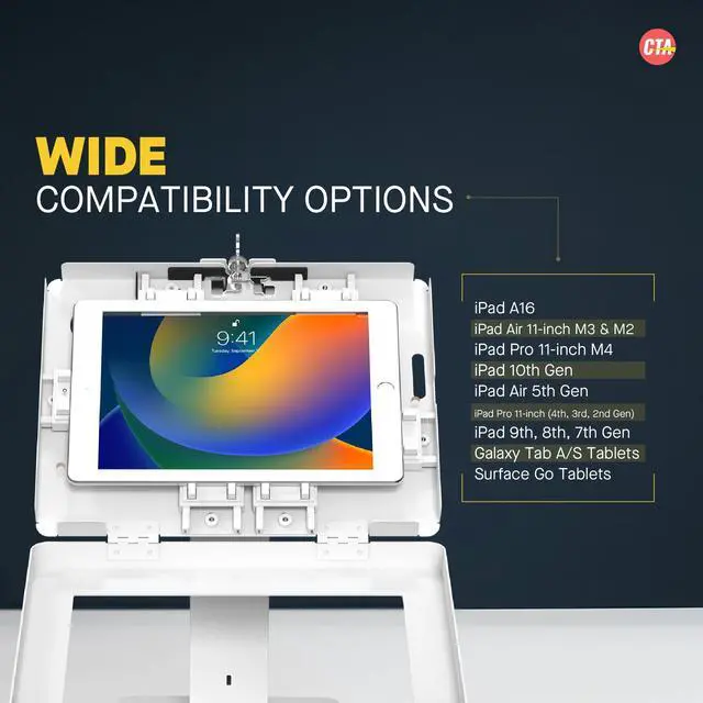 Alt view image 5 of 5 - CTA Digital Sleek Rotating POS Desk Mount with Security Enclosure for iPad 10th Gen A16, iPad Air 11" M3 & M2, Pro 11", Galaxy Tab A7 & More - White (PAD-RSDMW)