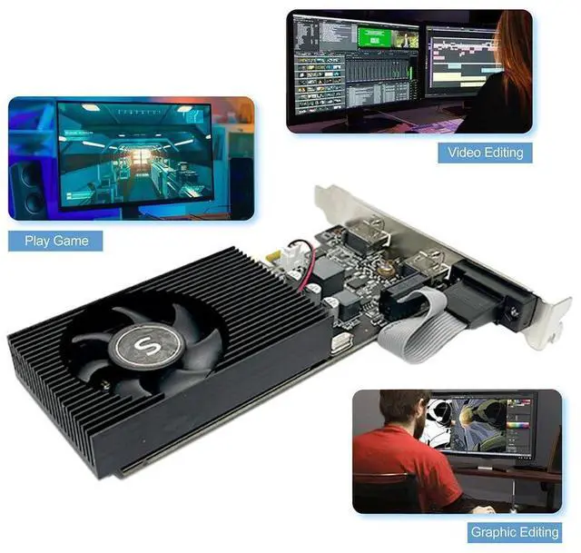 Alt view image 5 of 5 - SAPLOS GT 730 2GB DDR3 128-bit, Dual HDMI, VGA, Low Profile Graphics Card, PC Video Card, Computer GPU for Working, Low Power, PCI Express x16, DirectX 11