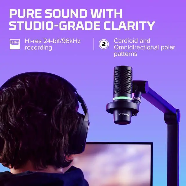 Alt view image 3 of 5 - HyperX DuoCast  RGB USB Condenser Microphone for PC, PS5, PS4, Mac, Low-profile Shock Mount, Cardioid, Omnidirectional, Pop Filter, Gain Control, Gaming, Streaming, Podcasts, Twitch, YouTube, Discord