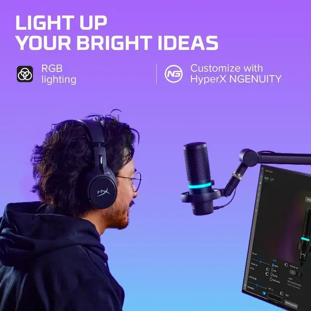 Alt view image 5 of 5 - HyperX DuoCast  RGB USB Condenser Microphone for PC, PS5, PS4, Mac, Low-profile Shock Mount, Cardioid, Omnidirectional, Pop Filter, Gain Control, Gaming, Streaming, Podcasts, Twitch, YouTube, Discord