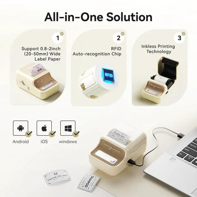 Alt view image 3 of 5 - NIIMBOT B21 Label Maker, Portable Bluetooth Label Printer for Small Business, Sticker Maker with Tape for Gift Barcode, Clothing, Retail, Bakery, Mailing, Candles, Jewelry, Craft Organizing,White