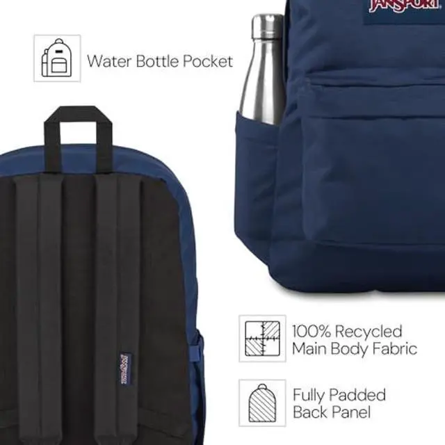 Alt view image 3 of 5 - JanSport SuperBreak Plus Backpack with Padded 15-inch Laptop Sleeve and Integrated Bottle Pocket - Spacious and Durable Daypack for Work and Travel - Black