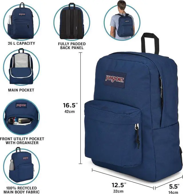 Alt view image 5 of 5 - JanSport SuperBreak Plus Backpack with Padded 15-inch Laptop Sleeve and Integrated Bottle Pocket - Spacious and Durable Daypack for Work and Travel - Black