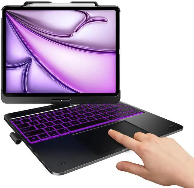 Main image of typecase Keyboard Case for iPad Air 13-inch: Multi-Touch Trackpad - 360° Rotatable - 11-Colors Backlit - Wireless Cover with Pencil Holder for iPad Air 13 (M3, 205/M2, 2024) - Dark Black