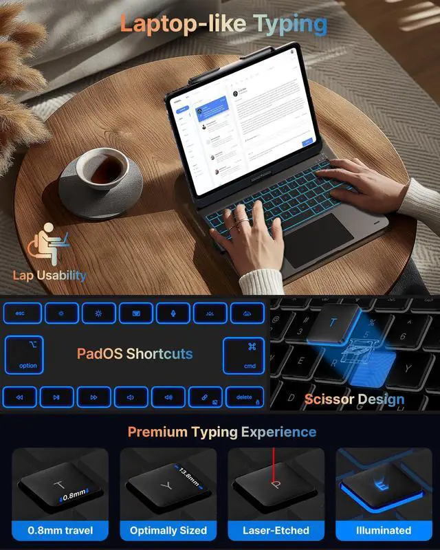 Alt view image 5 of 5 - typecase Keyboard Case for iPad Air 13-inch: Multi-Touch Trackpad - 360° Rotatable - 11-Colors Backlit - Wireless Cover with Pencil Holder for iPad Air 13 (M3, 205/M2, 2024) - Dark Black