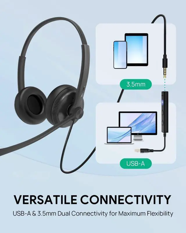 Alt view image 3 of 5 - Yealink UH34 USB Headset with Mic,USB-A 3.5mm Jack Wired Headphones with Noise Cancelling Microphone,in-line Control for Mac PC Laptop Home Office Online Class