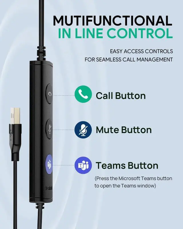 Alt view image 5 of 5 - Yealink UH34 USB Headset with Mic,USB-A 3.5mm Jack Wired Headphones with Noise Cancelling Microphone,in-line Control for Mac PC Laptop Home Office Online Class