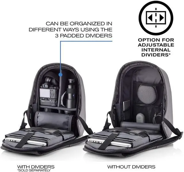 Alt view image 5 of 5 - XDDesign Bobby Hero 16 Liter Anti Theft Laptop Backpack, Padded 15.6" Laptop Sleeve, Recycled Material, Water Repellent, USB Charging Port, Travel Carry on Flight Approved for Men&Women