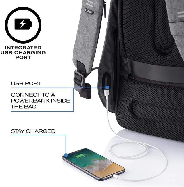 Alt view image 4 of 5 - XDDesign Bobby Hero 16 Liter Anti Theft Laptop Backpack, Padded 15.6" Laptop Sleeve, Recycled Material, Water Repellent, USB Charging Port, Travel Carry on Flight Approved for Men&Women