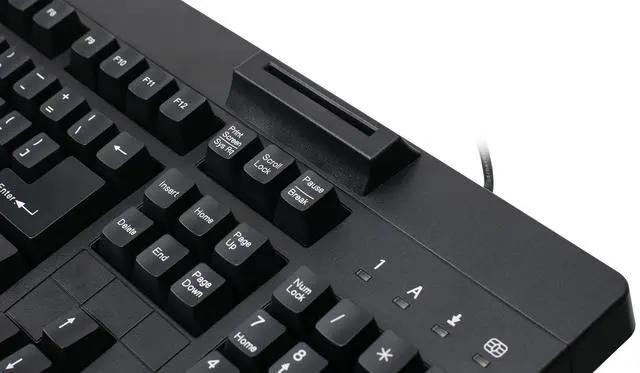 Alt view image 3 of 4 - IOGEAR 104-Key Keyboard w/ Built-in Common Access Card Reader -TAA Compliant - Government Healthcare Banking Entertainment Secure Network Login -CAC/Smart Card Reader - GKBSR202TAA