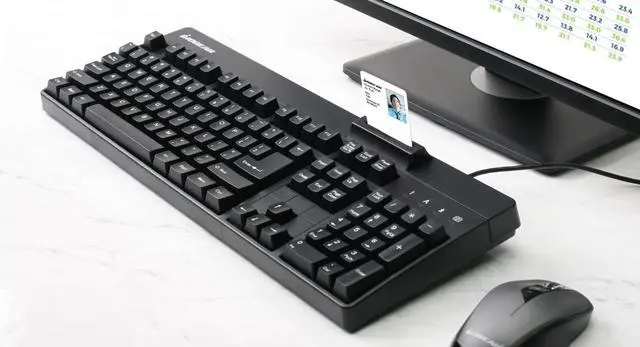 Alt view image 4 of 4 - IOGEAR 104-Key Keyboard w/ Built-in Common Access Card Reader -TAA Compliant - Government Healthcare Banking Entertainment Secure Network Login -CAC/Smart Card Reader - GKBSR202TAA