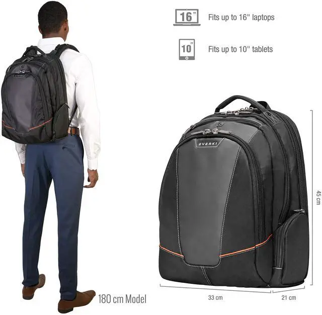 Alt view image 3 of 5 - Everki Flight Business - Spacious Business Backpack for 16-inch Laptops, Large Compartments, Travel Laptop Backpack, Extra Large Bookbags for Men, Capacity of 28.5-L (EKP119), Black