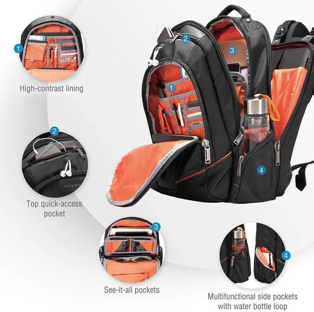 Alt view image 4 of 5 - Everki Flight Business - Spacious Business Backpack for 16-inch Laptops, Large Compartments, Travel Laptop Backpack, Extra Large Bookbags for Men, Capacity of 28.5-L (EKP119), Black
