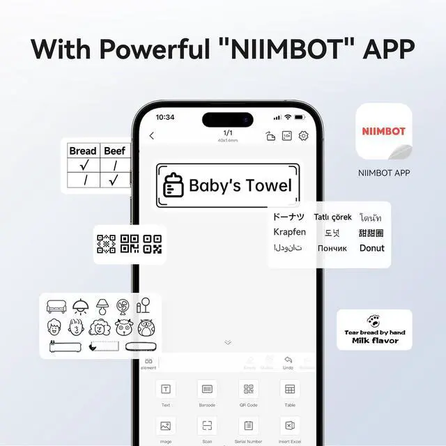 Alt view image 4 of 5 - NIIMBOT B1 Label Maker with Tapes, 2 Inch Portable Thermal Label Printer for Home School Office Small Business, Address, Bakery, Crafts, Retail, Support Smartphones & PC, Silver