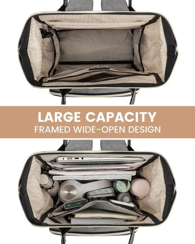 Alt view image 2 of 5 - LOVEVOOK Laptop Backpack for Women, Fashion Computer Backpacks Purse, School Student Bookbag for Girl, Business Travel Bags, Doctor Nurse Backpack for Work, Fits 15.6-Inch Laptop, Beige Grey