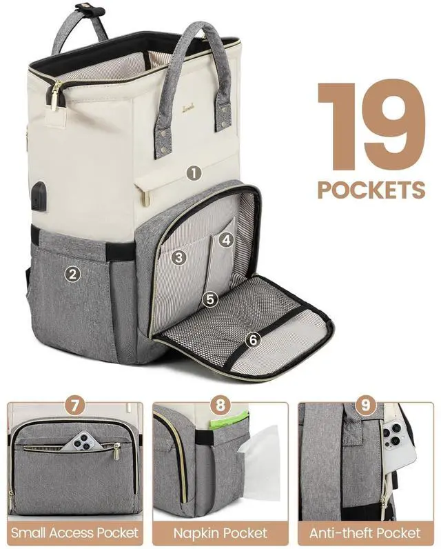 Alt view image 3 of 5 - LOVEVOOK Laptop Backpack for Women, Fashion Computer Backpacks Purse, School Student Bookbag for Girl, Business Travel Bags, Doctor Nurse Backpack for Work, Fits 15.6-Inch Laptop, Beige Grey