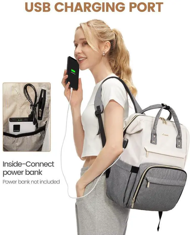Alt view image 4 of 5 - LOVEVOOK Laptop Backpack for Women, Fashion Computer Backpacks Purse, School Student Bookbag for Girl, Business Travel Bags, Doctor Nurse Backpack for Work, Fits 15.6-Inch Laptop, Beige Grey