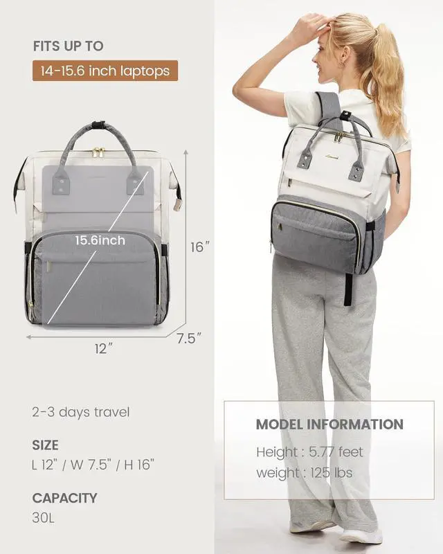 Alt view image 5 of 5 - LOVEVOOK Laptop Backpack for Women, Fashion Computer Backpacks Purse, School Student Bookbag for Girl, Business Travel Bags, Doctor Nurse Backpack for Work, Fits 15.6-Inch Laptop, Beige Grey