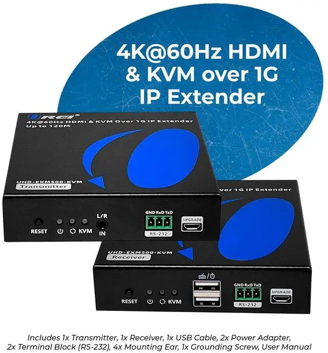 Main image of OREI 4K KVM HDMI Extender Over IP CAT6 4K@60Hz One to Many Upto 330 Feet, 2 USB 1.1 Loop Out - Send to Multiple Location Over 1G Switch (UHD-EXM500-KVM)