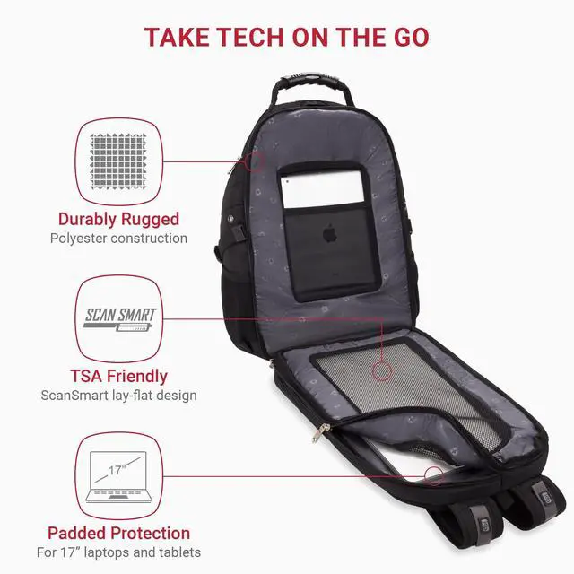 Alt view image 2 of 5 - SwissGear 1900 Scansmart TSA 17 Laptop Backpack, Black, 19-Inch