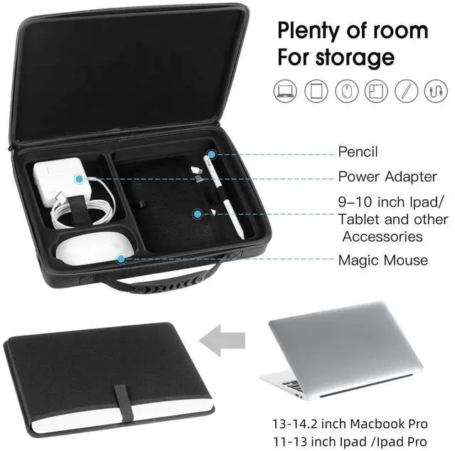 Alt view image 2 of 5 - Smatree Hard Carrying Case Compatible for 13inch MacBook Air M4 2025/2024/2022 A3313/A2681, 13inch iPad Air M3 2025, 14inch MacBook Pro 2024 M4/2023 A2918/A2992/A2779, iPad Pro M4 2024, Black