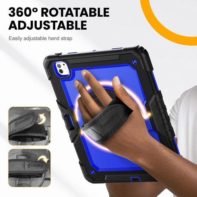 Alt view image 4 of 5 - timecity for iPad Pro 13 Inch M4 Case 2024 7th Gen, 360° Rotating Stand, Pencil Holder & Wireless Charging, Shockproof with Screen Protector & Shoulder Strap - for Designers & Professionals, Dark Blue