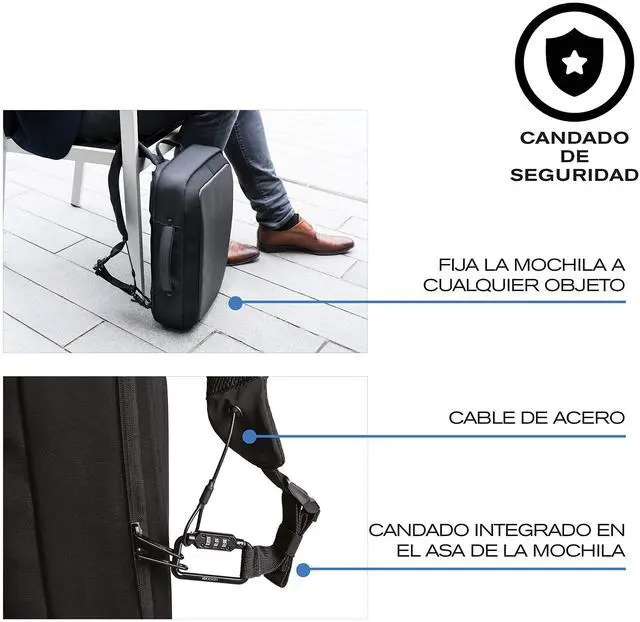 Alt view image 3 of 4 - XDDesign Bobby Bizz 10 Liter Anti Theft Laptop Backpack with Padded 15.6" Laptop Sleeve, smart password lock, Water Repellent, USB Charging Port, travel backpack carry on flight for men and women
