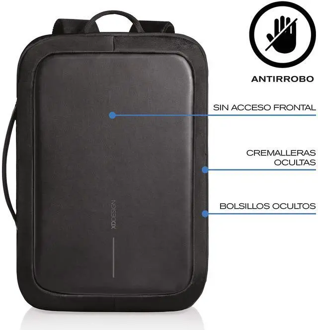 Alt view image 2 of 4 - XDDesign Bobby Bizz 10 Liter Anti Theft Laptop Backpack with Padded 15.6" Laptop Sleeve, smart password lock, Water Repellent, USB Charging Port, travel backpack carry on flight for men and women