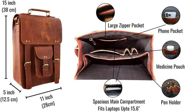 Alt view image 4 of 5 - jaald Leather Messenger Bag  Vintage Laptop Case Crossbody Bag for Men & Women  Satchel Man Purse w/Adjustable Straps  Shoulder Computer Distressed for Business, College, Office & Work