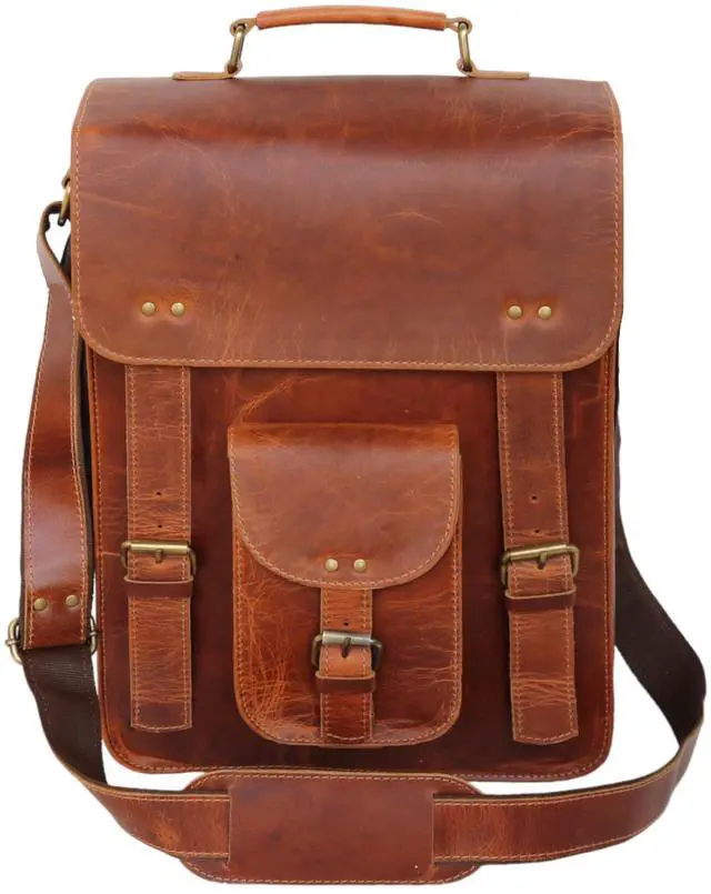 Alt view image 2 of 5 - jaald Leather Messenger Bag  Vintage Laptop Case Crossbody Bag for Men & Women  Satchel Man Purse w/Adjustable Straps  Shoulder Computer Distressed for Business, College, Office & Work