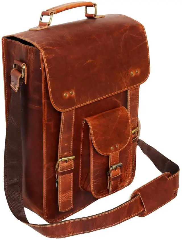 Alt view image 3 of 5 - jaald Leather Messenger Bag  Vintage Laptop Case Crossbody Bag for Men & Women  Satchel Man Purse w/Adjustable Straps  Shoulder Computer Distressed for Business, College, Office & Work