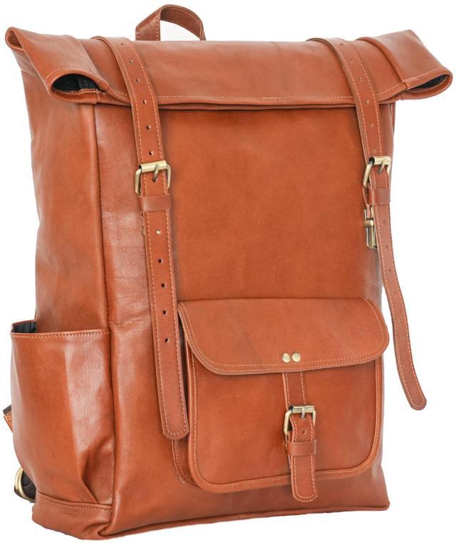Main image of jaald 23" Brown Leather Backpack Vintage Rucksack Laptop Bag Large Travel Roll Top College Bookbag Comfortable Lightweight Travel Hiking/picnic For Men