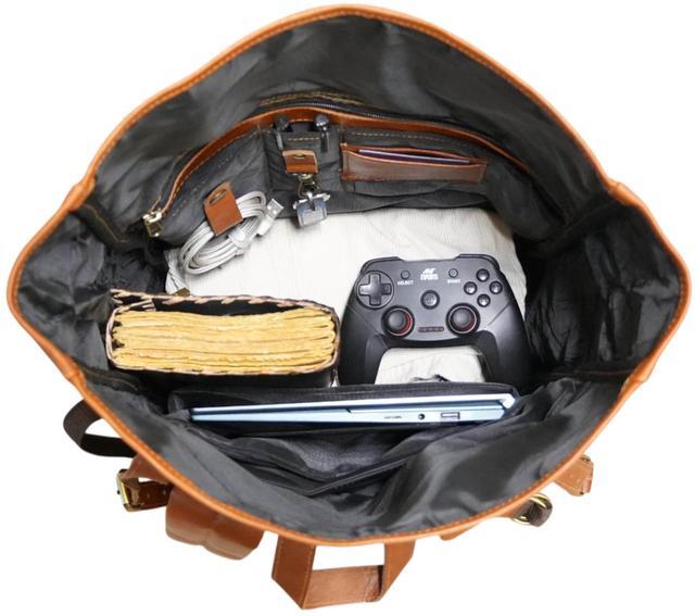 Alt view image 3 of 5 - jaald 23" Brown Leather Backpack Vintage Rucksack Laptop Bag Large Travel Roll Top College Bookbag Comfortable Lightweight Travel Hiking/picnic For Men