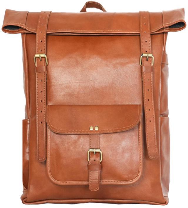 Alt view image 2 of 5 - jaald 23" Brown Leather Backpack Vintage Rucksack Laptop Bag Large Travel Roll Top College Bookbag Comfortable Lightweight Travel Hiking/picnic For Men