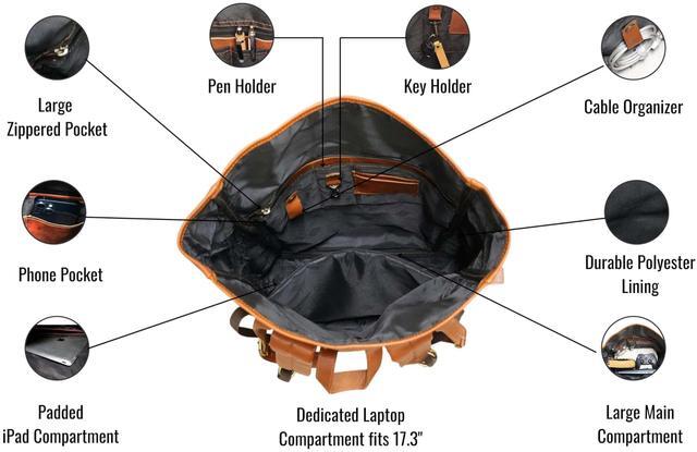 Alt view image 5 of 5 - jaald 23" Brown Leather Backpack Vintage Rucksack Laptop Bag Large Travel Roll Top College Bookbag Comfortable Lightweight Travel Hiking/picnic For Men