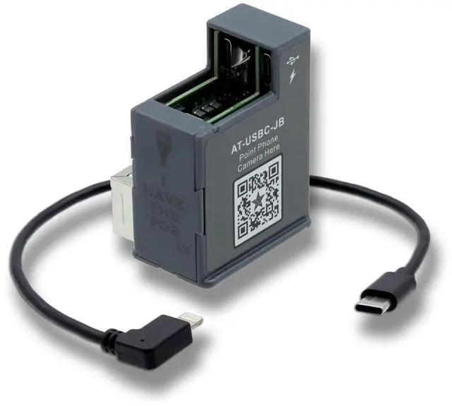 Main image of PoE Texas 802.3at PoE+ Power and Data Adapter with Dual USB-C Ports and Included USB-C to Lightning Cable for iPad 10.2 and Previous Models for POS, Digital Signage & More