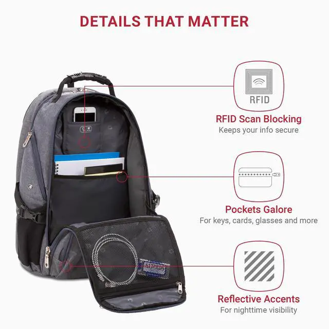 Alt view image 3 of 5 - SwissGear 1900 Scansmart TSA 17 Laptop Backpack, Heather Grey, 19-Inch